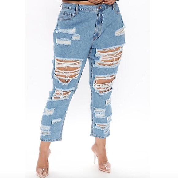 FASHION NOVA Get Ready Distressed Boyfriend Jeans Ripped High Waisted 13 W31 31" - Picture 3 of 12